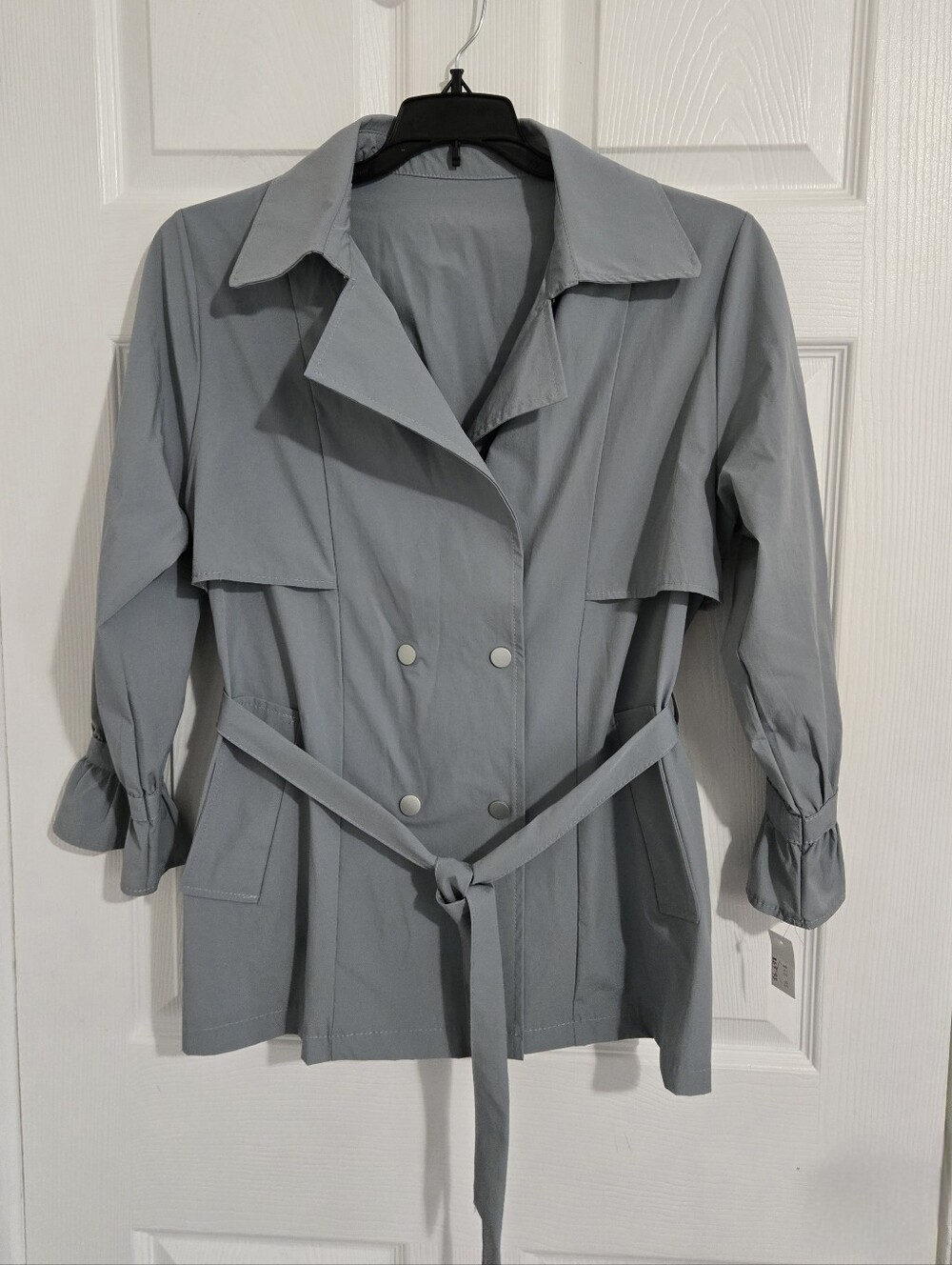 Trench Coat Style Blazer Jacket Lightweight Women's Size Small Blue-Gray
